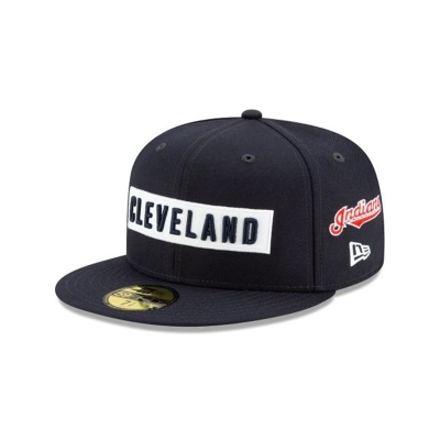 Blue Cleveland Indians Hat - New Era MLB Boxed Wordmark 59FIFTY Fitted Caps USA6485127